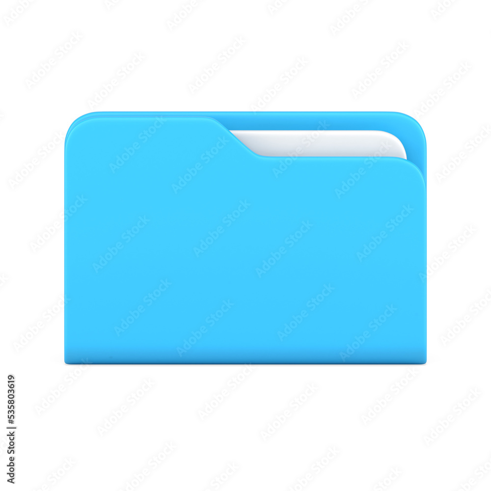 Poster blue business folder 3d icon. volumetric plastic file with documentation