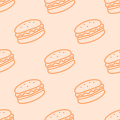 seamless pattern with cheeseburger line art icon