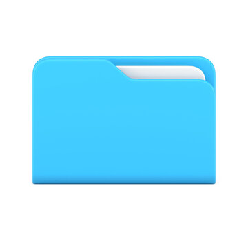 Blue business folder 3d icon. Volumetric plastic file with documentation