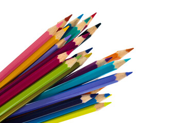 A bunch of colorful pencils on white background