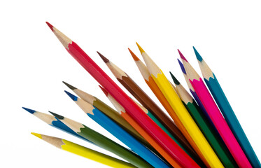 A bunch of colorful pencils on white background