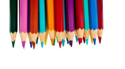A group of colorful pencils on white background