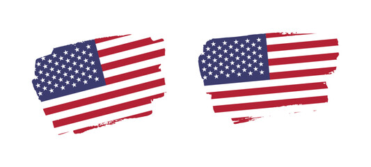 Set of two hand painted United States of America brush flag illustration on solid background