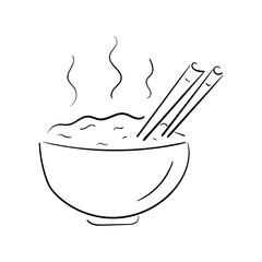 Rice in a bowl with chopstick. Vector illustration