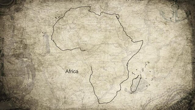 Africa map drawn on a cartography background sheet of paper