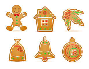 christmas gingerbread cookies for new year's holiday celebration vector illustration