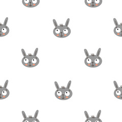 Seamless pattern with cute hares on a white background. Cartoon bunnies print. Vector animals poster.