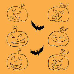 Set of hand draw Halloween pumpkins
