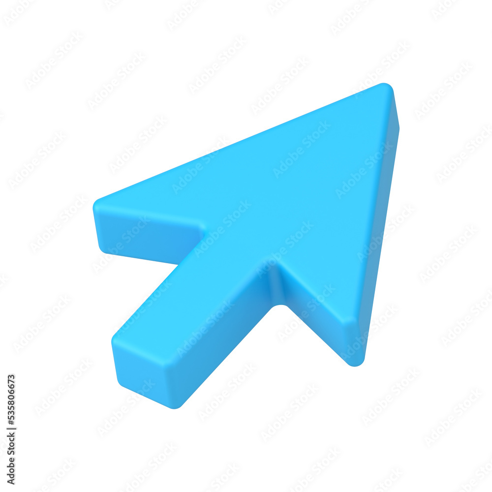 Poster blue web arrow 3d. pointer volumetric mouse cursor for website