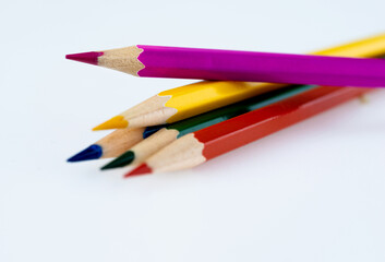 Color pencils on white background