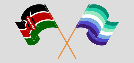 Crossed and waving flags of Kenya and gay men pride