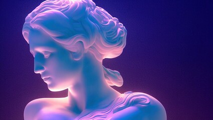 Aphrodite statue over a purple background - obrazy, fototapety, plakaty