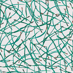 Obraz premium Pine needles watercolor seamless pattern. Template for decorating designs and illustrations.