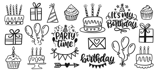 Birthday Party decoration doodle sketch set