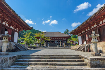 Obraz premium Hondo or Mandara-do (Main Mandala Hall) of the Taima-dera Temple, National Treasure of Japan, in Katsuragi City, Nara Prefecture, Japan.