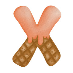 Orange Ice Cream Watercolor Hand Drawn Alphabet X