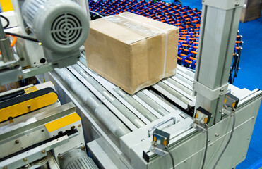 Box on packaging line in factory