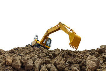 Crawler Excavator is digging with lift up in the construction site  on  isolated white background.