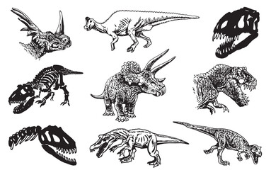 Graphical set of dinosaurs isolated on white background,vector illustration for tattoo , printing and textile © Алексей Воробьёв