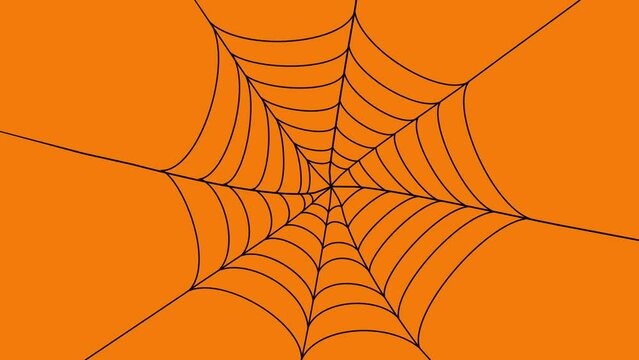 Creating cartoon black spider web on a orange background, Halloween concept