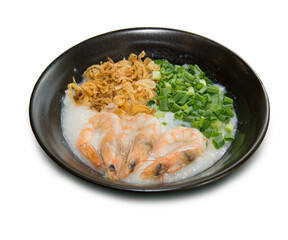 Rice porridge topped with shrimp Crispy Garlic and Coriander