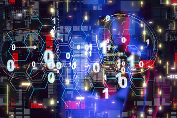 Neural network 3D illustration. Big data and cybersecurity