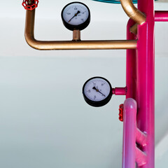 Close up of manometer on the hydraulic equipment