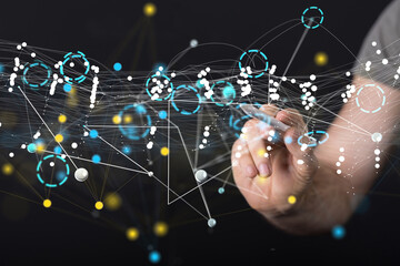 Global network. Blockchain. 3D illustration. Neural networks and artificial intelligence. Abstract