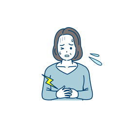 お腹が痛い中年の女性　腹痛　食あたり　食中毒　病気　症状　イラスト