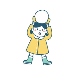 冬　雪玉　持ち上げる　女の子　イラスト　シンプル