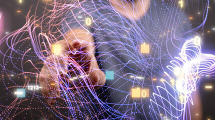 Abstract network of physical devices on the Internet using a network connection with statistics...