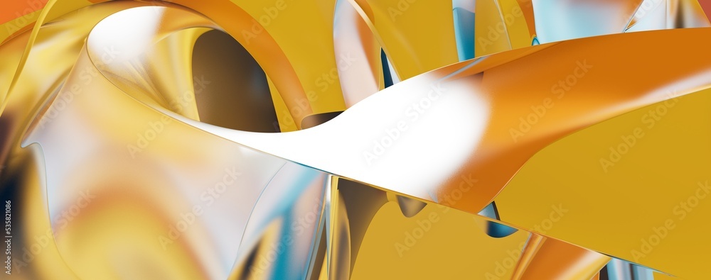 Poster 3D render abstract background of smooth lines of spline blue waves