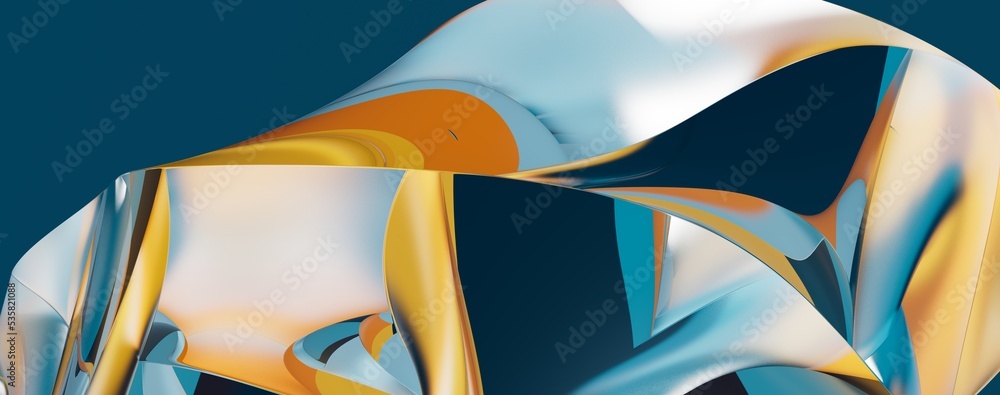 Aufkleber 3D render abstract background of smooth lines of spline blue waves