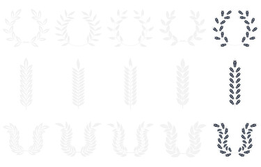 Set of wreaths and branches with leaves. laurel wreaths and branches collection. Laurels wreaths,...