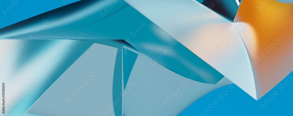 Poster 3D render abstract background of smooth lines of spline blue waves