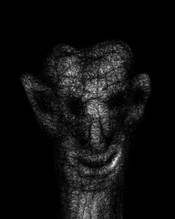 Scary head on a black background, digital painting