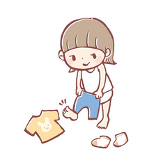 自分でお着替えする子どものイラスト