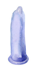Latex watercolor condom on white background. Realistic watercolor illustration. Contraceptive method.