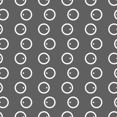 Vector illustration. Geometric seamless pattern. Solid contour circle and dots in a row. Spotted black and white, grey background. Simple monochrome abstract pattern.
