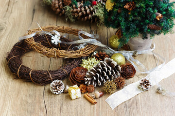 手作りクリスマスリースの材料