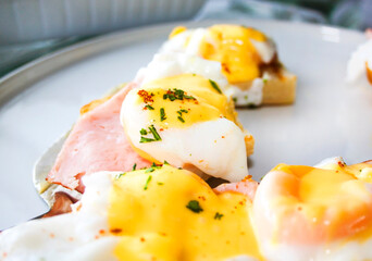 Benedict eggs for breakfast with ham