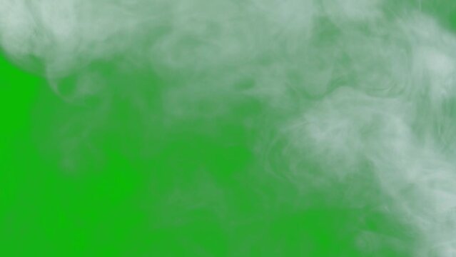 White smoke on a blue green screen background is used as a transition effect in the video