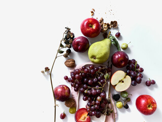 Flatlay with ripe autumn fruits