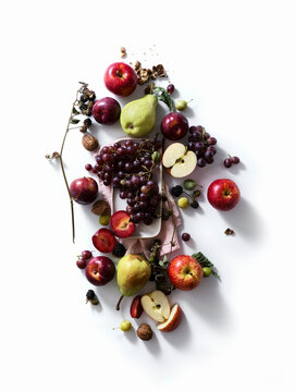 Flatlay with ripe autumn fruits