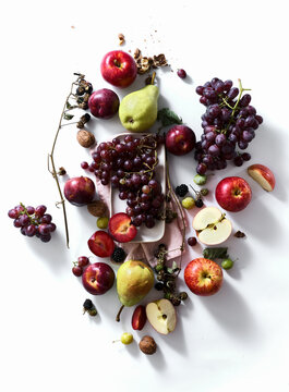 Flatlay with ripe autumn fruits
