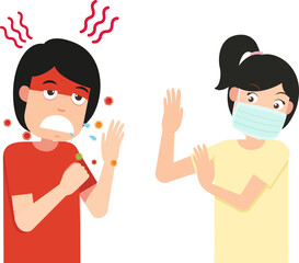 man sneeze and woman fear from sneeze friend