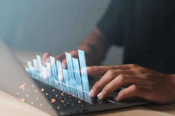 Businessman analyzing sales data and economic growth graph chart. Set goals for success, long-term investment planning. Business success concept.