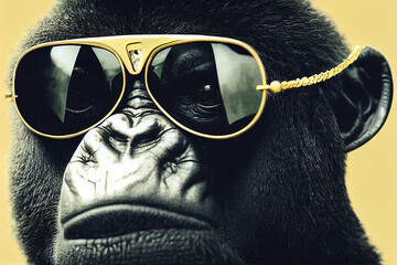 Cool monkey gorilla Gangsta rapper in sunglasses Abstract AI gen - obrazy, fototapety, plakaty