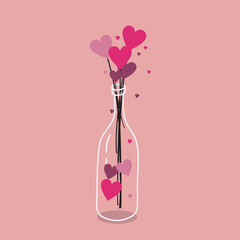 pink rose love hearts in a glass