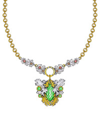 Jewelry design fancy art nature necklace. Hand drawing and painting on paper.